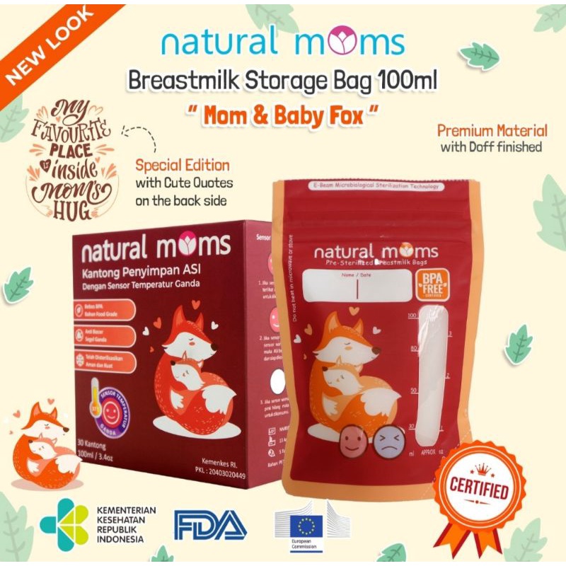 Kantong Asi Natural Moms Breast Milk Storage Bag 100ml 120ml isi 30pcs per box - thermal sensor