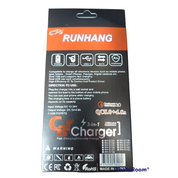 CHARGER MOBIL 3 IN 1 DUAL USB 4.8A FAST CHARGING Pengisi daya hp mobil / Qualcomm USB charger mobil