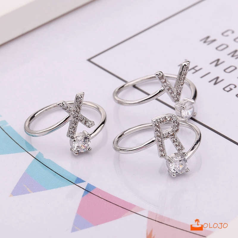 OLOJO 1Pc Cincin OPENING Ring Adjustable Motif Huruf Alfabet Inggris Untuk Wanita