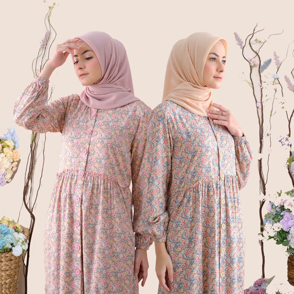 RILLEY - Kaleena Baju Gamis Home Dress Syari Muslim Wanita Homedress Syar i Rayon Bunga Terbaru