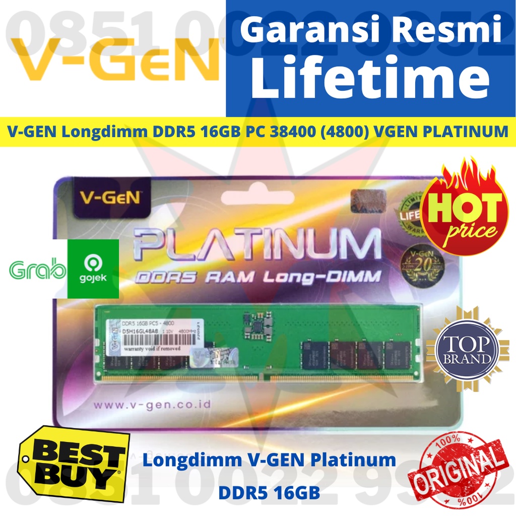 RAM DDR5 V GeN Platinum 16GB PC 38400 4800 Mhz LongDimm Memory PC VGEN