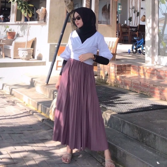 ROK PLISKET PRISKET PANJANG PLEATED SKIRT FLARE SKIRT MAYUNG FLOWY REMPEL TERBARU