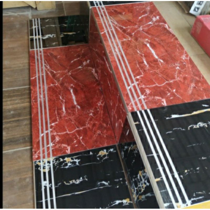 Stepnosing Granit Tangga Merah Maroon mix kombinasi hitam 1 set 30x80 + 20x80