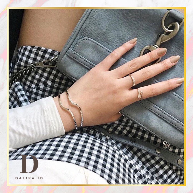 Gelang Wanita Silver Motif Double Wave Ombak Adjustable Korea Fashion Aksesoris Dalika