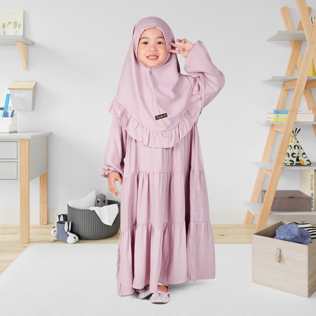 Set Gamis Rayya Anak Usia 1 Sampai 2 Tahun Bahan Ryon Twill Adem Thistle