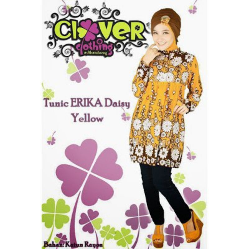 Tunik Erika Daisy Yellow baju muslimah clover clothing tunik motif bunga