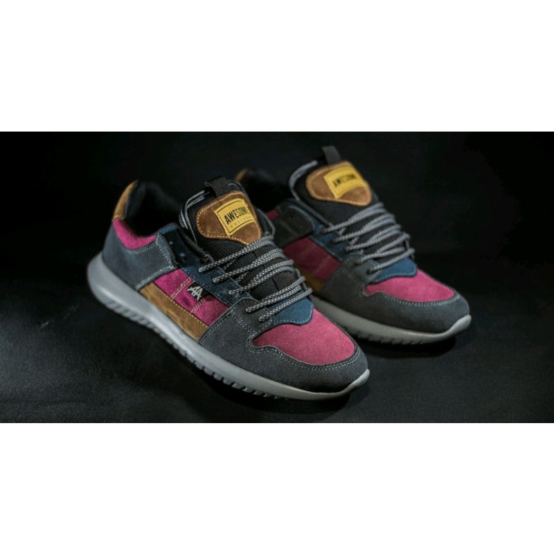 Sepatu pria Sneaker Awesome Paul running grey magenta