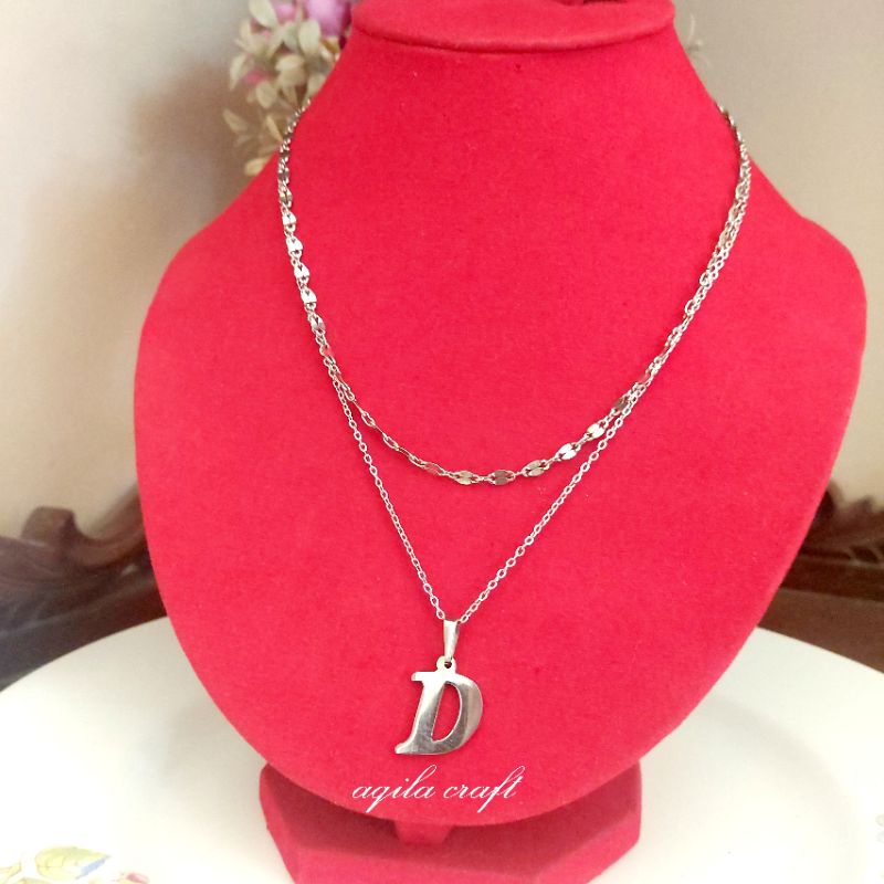 KALUNG MONEL 2 LAYER  HURUF KALUNG DOUBLE MONEL TITANIUM INISIAL HURUF KALUNG ANTI KARAT TIDAK BERUBAH WARNA