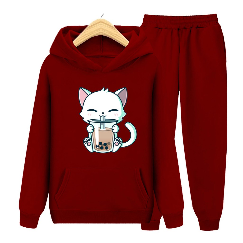 Setelan Anak Cat Boba / Kucing/ Sweater Hoodie Size S, M , XL, XXL