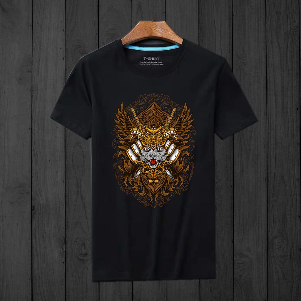 Baju kaos Pria Samurai Japan Atasan Lengan pendek kaos Tshirt Basic Cowok katun kombet