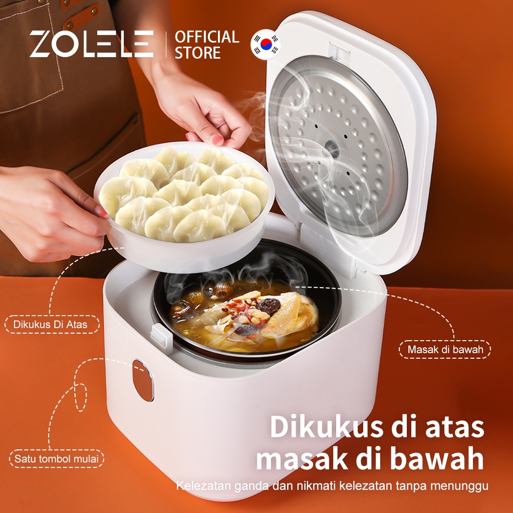 ZOLELE Rice Cooker Mini 24h Fungsi Reservasi Penanak Nasi 2-4 Porsi Multi Non Stick Cooking Pot Portable Non Stick Pressure Ricecooker Kecil Low Watt Steamer Elektrik Listrik ZB002