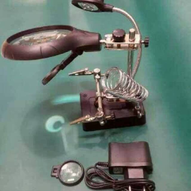 Penyepit pcb holder + kaca pembesar +lampu led T801