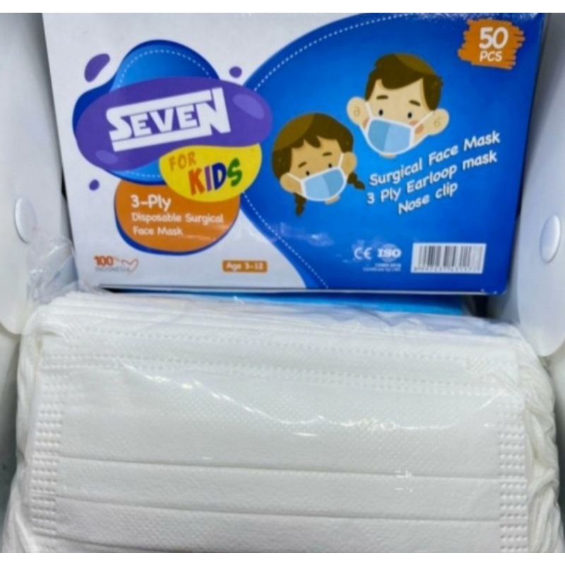 Masker Anak 3ply Seven kids 3 ply kemenkes AKD isi 50pcs Polos