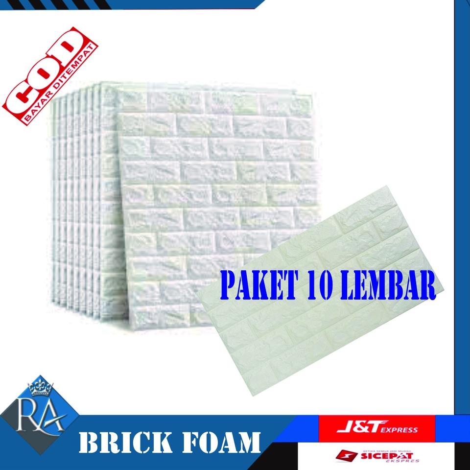Paling Laku PAKET 10 LEMBAR Wallpaper Dinding FOAM Timbul 3D Bata Putih CLASSIC BRICK  38CMx 70 cm H