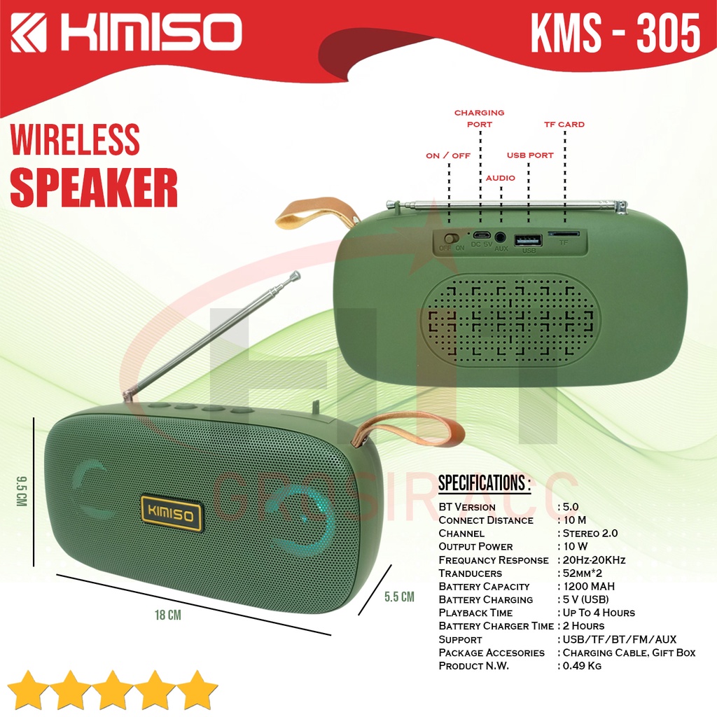 Speaker Portable Bluetooth LED KIMISO KM305 Speaker Wireless KMS 305