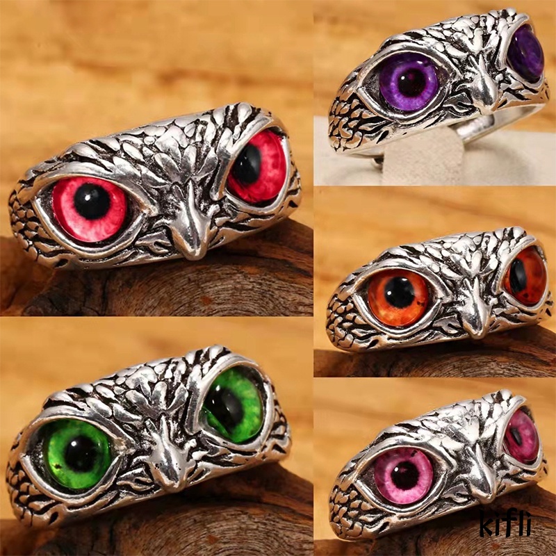 Vintage Style Burung Hantu Kristal Cincin,Perak Hewan Pria Wanita Perhiasan,Fashion Punk Crystal Rings