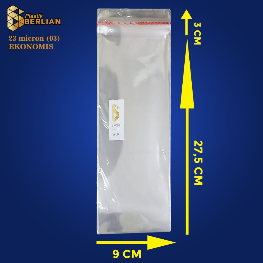 

9 x 27,5 cm Plastik OPP EKONOMIS 23micron (100 lbr) (lem/seal)