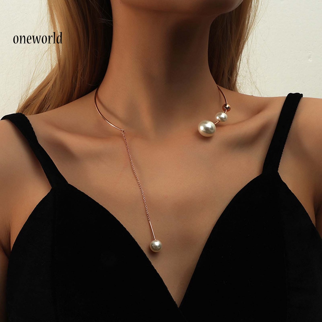 |Onwo Dress Mini Lengan Pendek Untuk Wanita| Kalung Choker Model Rumbai Panjang Aksen Mutiara Imitasi Untuk Hadiah