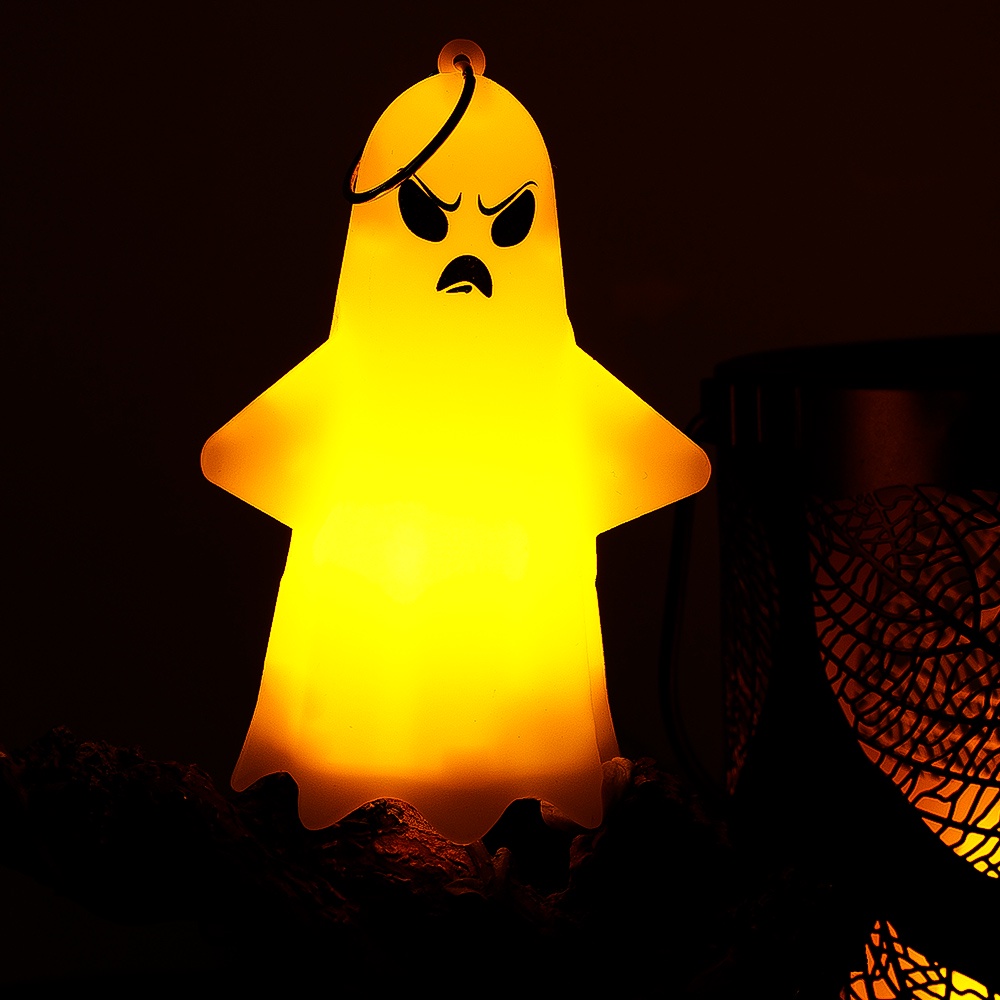 Lampu Malam Bentuk Boneka Hantu 3D Warna Kuning Hangat Untuk Dekorasi Halloween