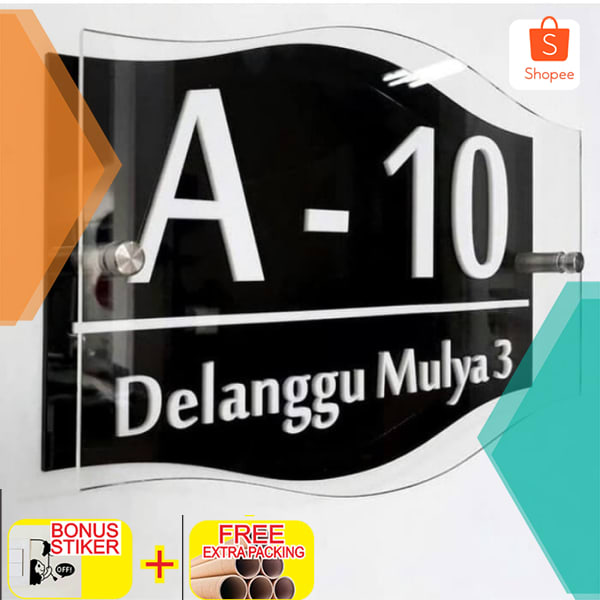 

Nomor Rumah Akrilik 2 Layer | Papan Alamat Rumah Akrilik Timbul Nomor - 40 x 25 cm Elegan
