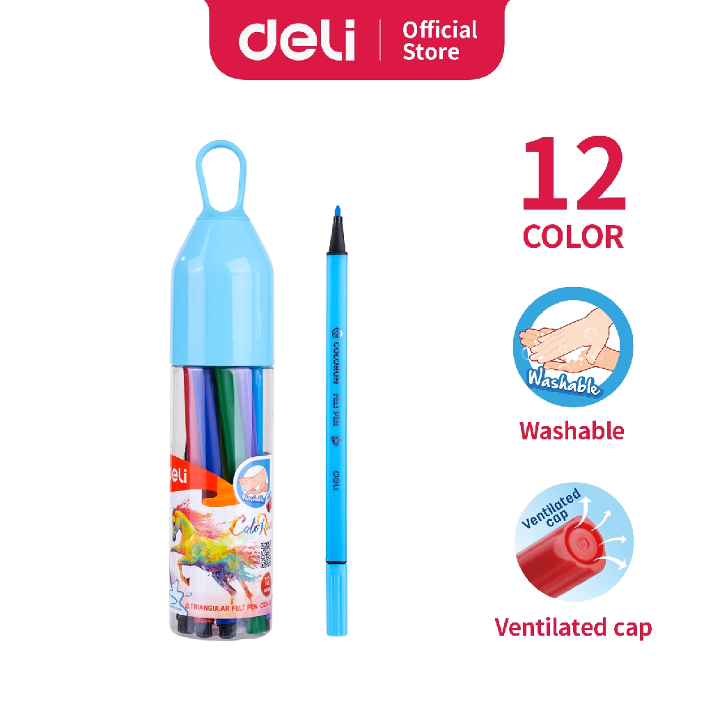 

Deli Spidol Warna 1.0mm 12 Warna Tinta yang bisa dicuci, Tidak Bau tidak beracun Warna Cerah EC10506