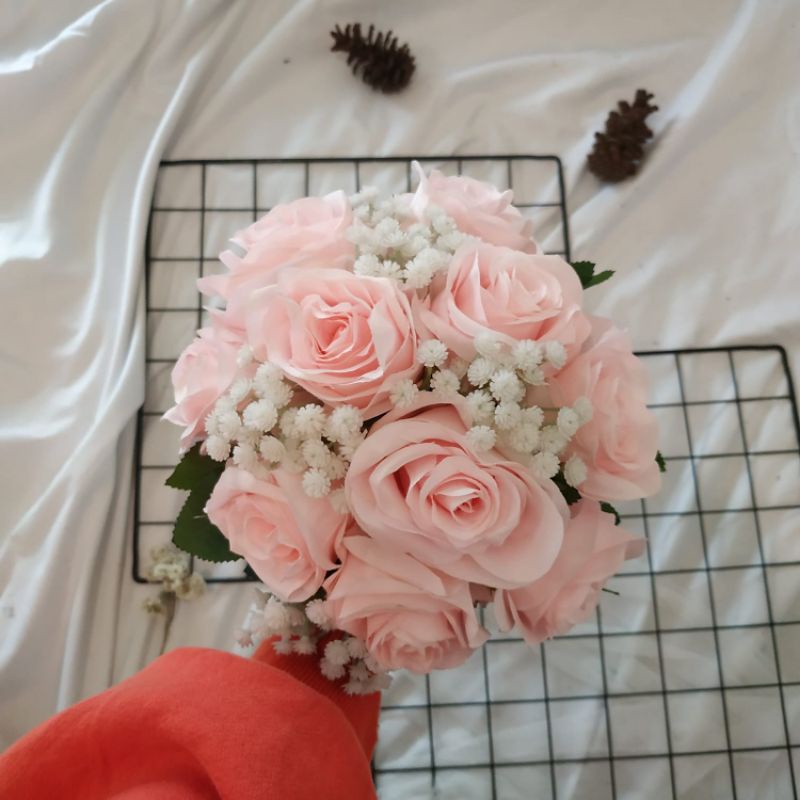 Korean Style Wedding Hand Bouquet Buket Bunga Lamaran Pernikahan Baby blue baby pink Putih Marun Rose Gold Ungu Super Platinum