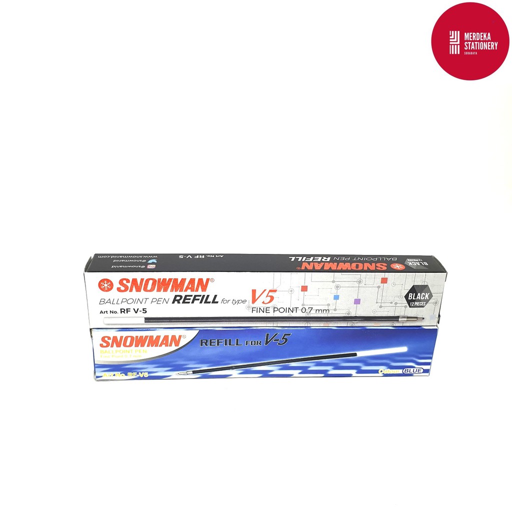 

(ISI 12)Refill/Isi/Tinta Pulpen/Bolpen/Ballpoint Snowman V5(HITAM/BIRU/MERAH) 0.7mm FINE POINT