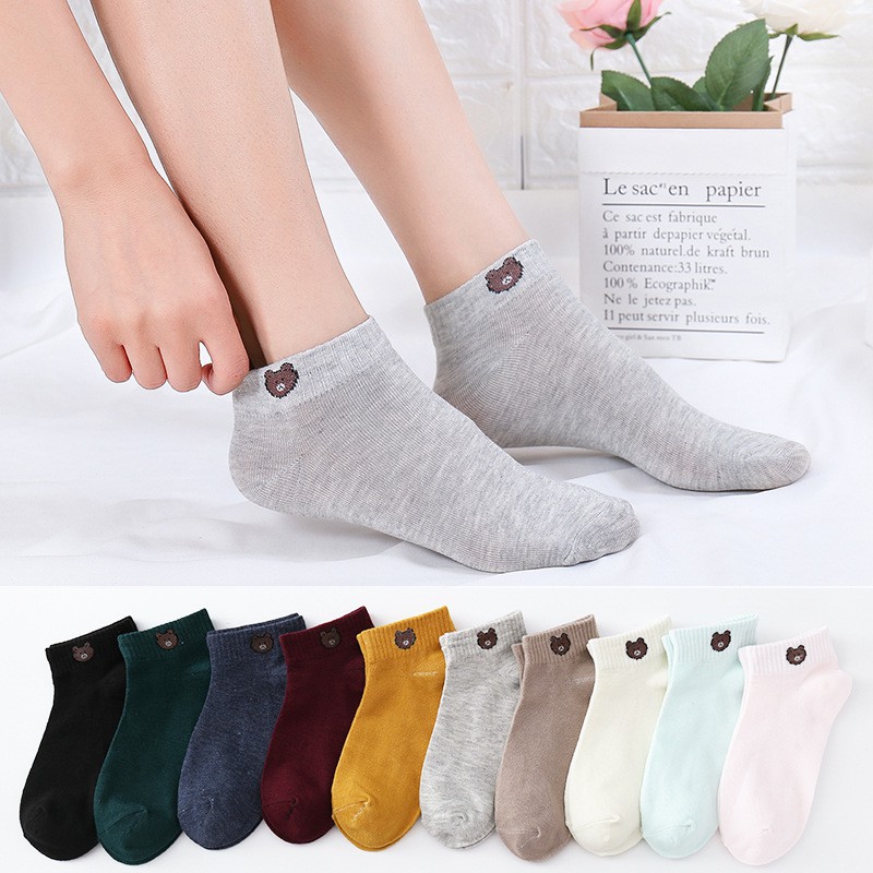 Kaos Kaki Wanita Kaus kaki pendek pola beruang lucu D007 Kaos Kaki Wanita Kaus kaki pendek pola beruang lucu D007