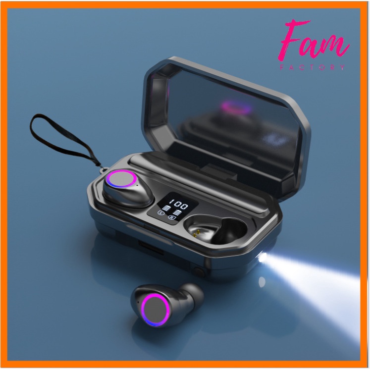 QJ Earphone TWS Bluetooth 5.0 + Senter dan Powerbank3500mAh - M12