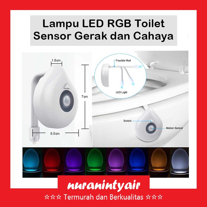 Lampu Toilet Sensor Gerak RGB 8 Warna / Lampu WC LED Adjustable