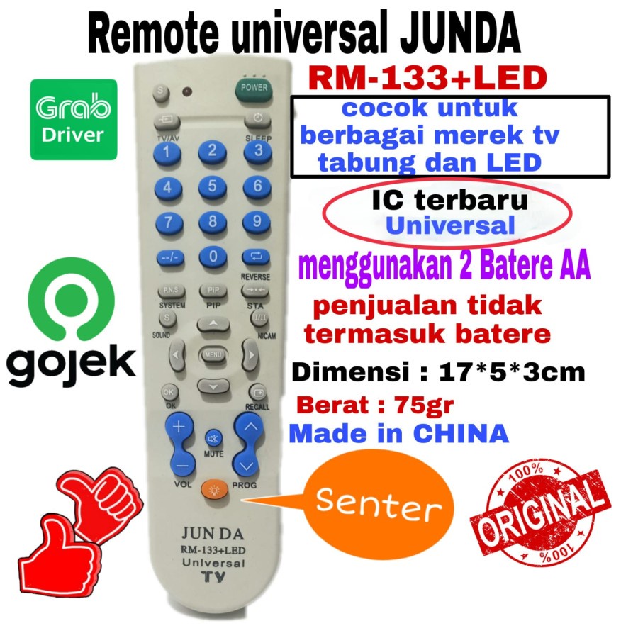 REMOTE UNIVERSAL BERBAGAI MEREK TV TABUNG LED JUNDA 133E