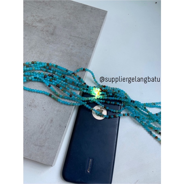 batu Aquamarine serat 4mm bahan gelang kalung alam biru glossy corak