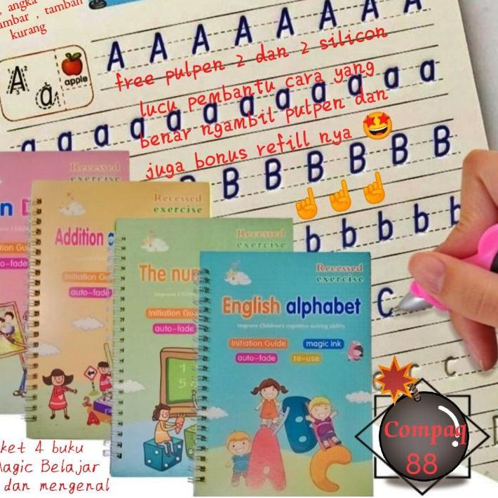 

New - 1 set 4 Buku versi Bahasa Inggris Buku Magic Pratice Book Buku Panduan Belajar Menulis