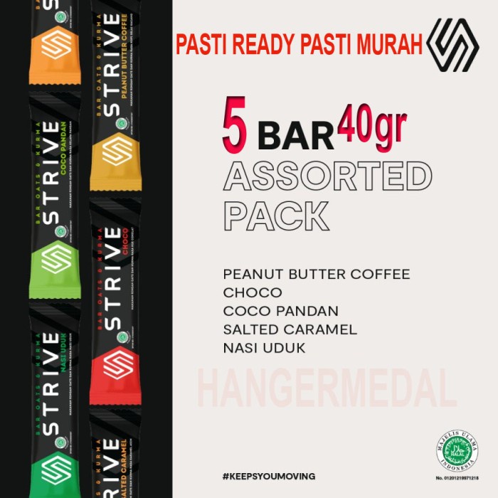 

STRIVE 40g FULL ENERGY BAR Assorted MIX 1 Box isi 5pcs rasa campur - MIX 5 RASA RSH27