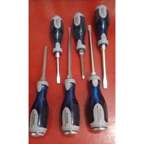 obeng tembus gagang karet 6pcs tora