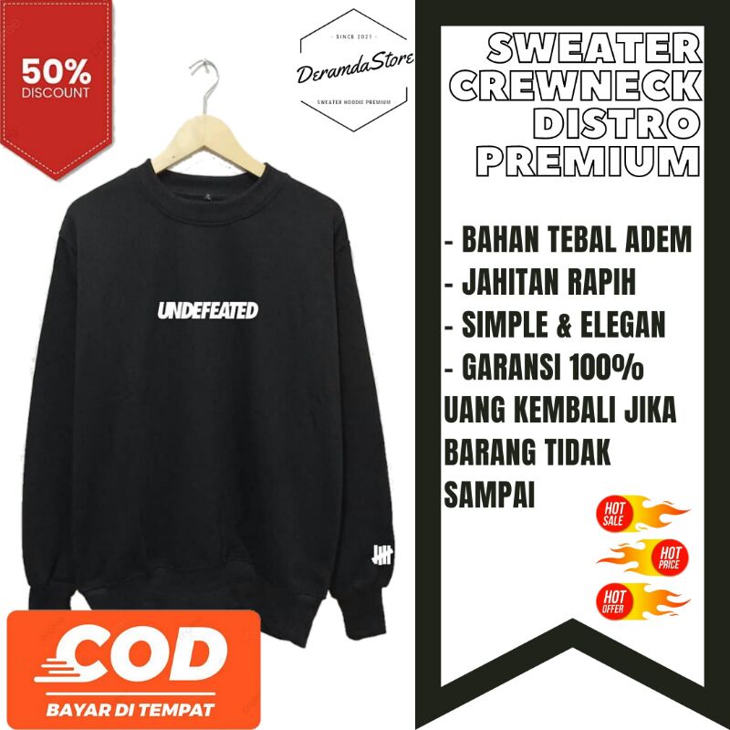 Sweater Crewneck Oversize Unisex Pria & Wanita Distro Undefeated Hitam Original Brand Tebal Bandung 