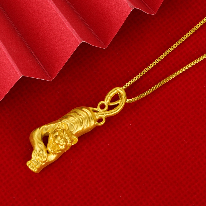 Kalung Emas Asli Kadar 375 Hias Liontin Zodiak Harimau 3D Serbaguna Untuk Pasangan