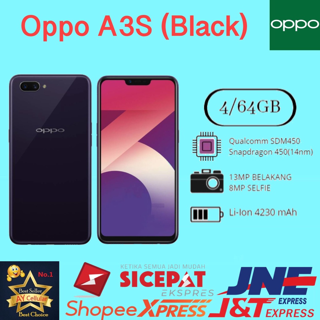 Hp OPPO A3S RAM 4/64 GB &amp; 4/128 GB GARANSI 1 THN