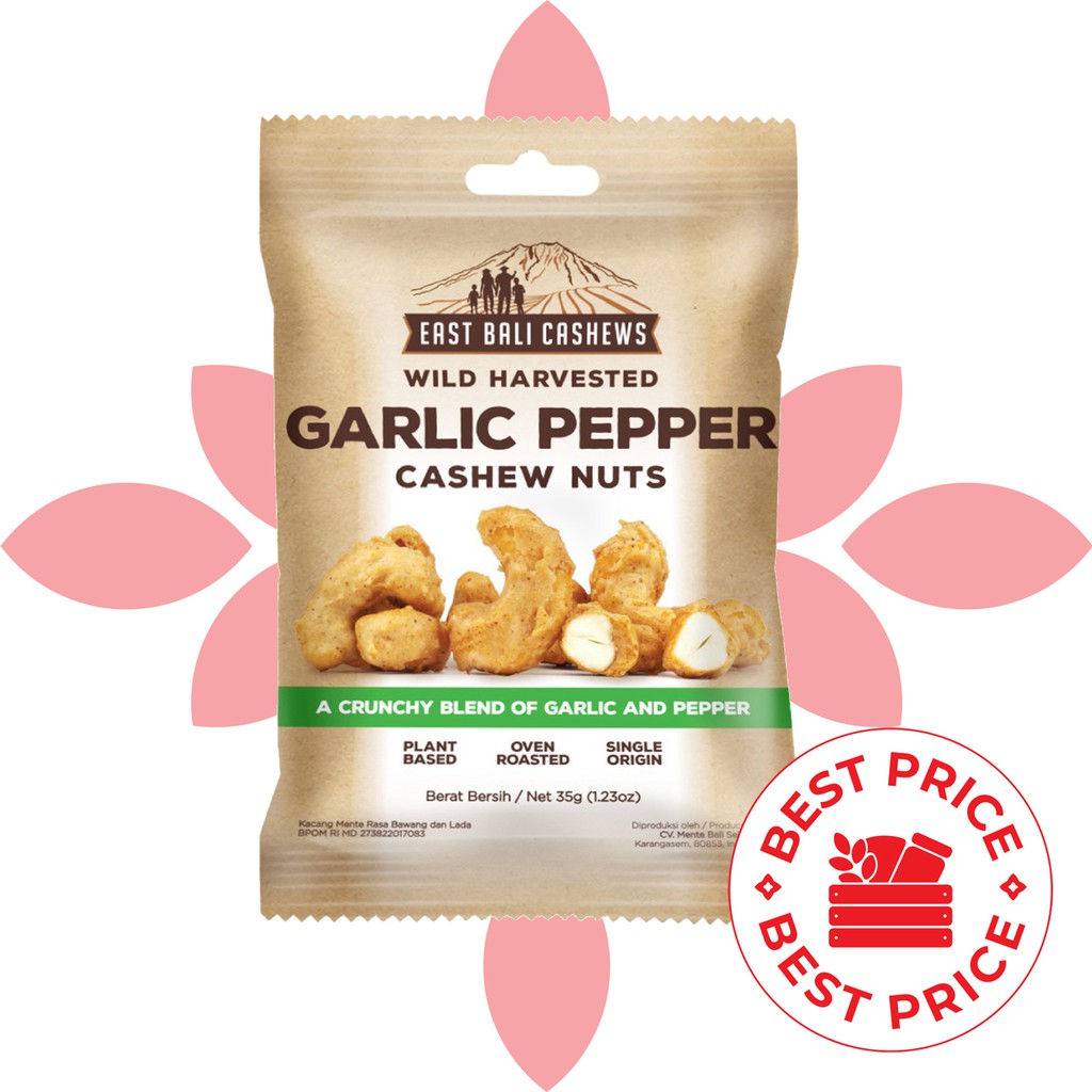 CASHEWS/KACANG METE MEDE - GARLIC PEPPER 35 GR - EAST BALI CASHEWS (YAVA)