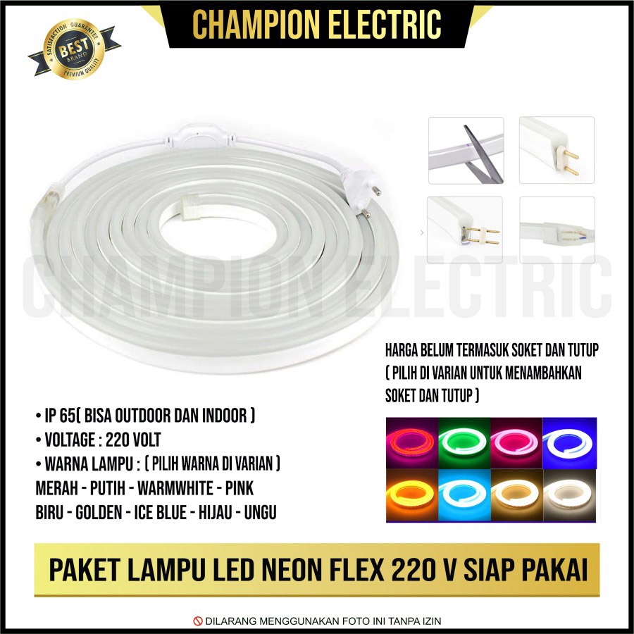 Lampu Neon Flex Meteran Permeter 220V 220 Volt LED Strip Selang Fleksibel