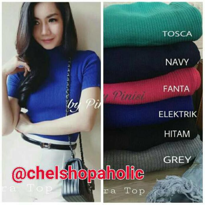 Turtleneck Top / Baju Atasan Rajut Turtle Neck Lengan Pendek Best Quality