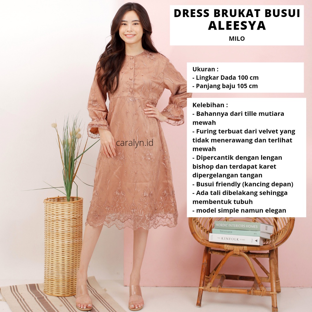 DRESS BRUKAT TUNIK ALEESYA DRESS KONDANGAN LENGAN PANJANG