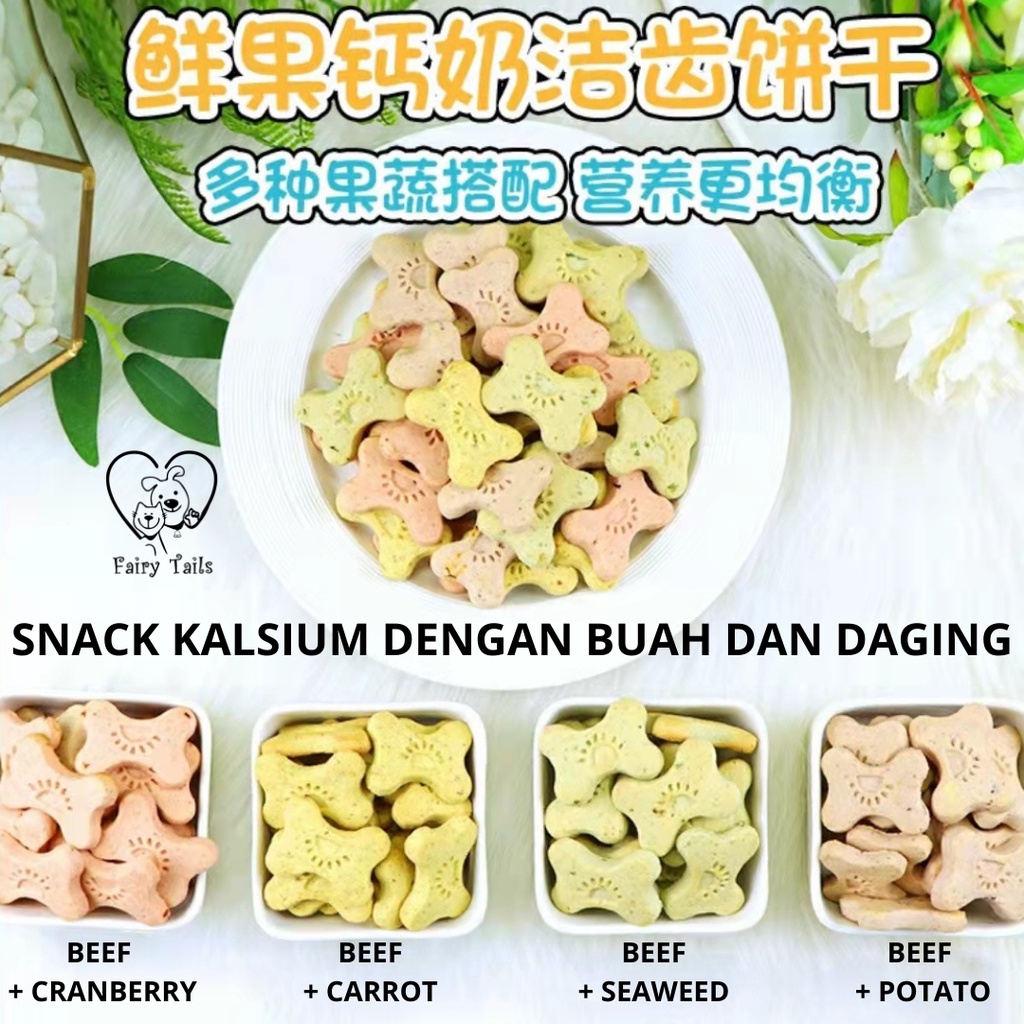 [ORIGINAL] [KEMASAN BARU] [UPGRADED FORMULA] Snack Kalsium Biskuit Anjing Treat Stick Cemilan Sehat Dari Daging Buah Susu Kambing dan Sayur Segar / Dog Snack Dental Calcium Chicken Beef Salmon Fruits Vegetable Tablet Biscuit | Makanan Fresh Meat Food