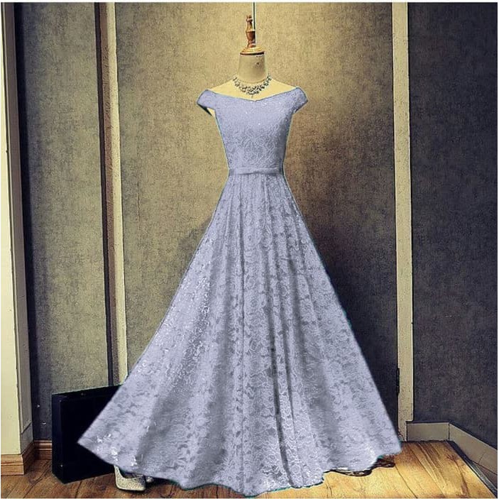 Gaun / dress wanita / cewe LONG  BRUKAT SILVER / GREY PARTY  KEKINIAN / BRIDESMAID untuk pesta kerja