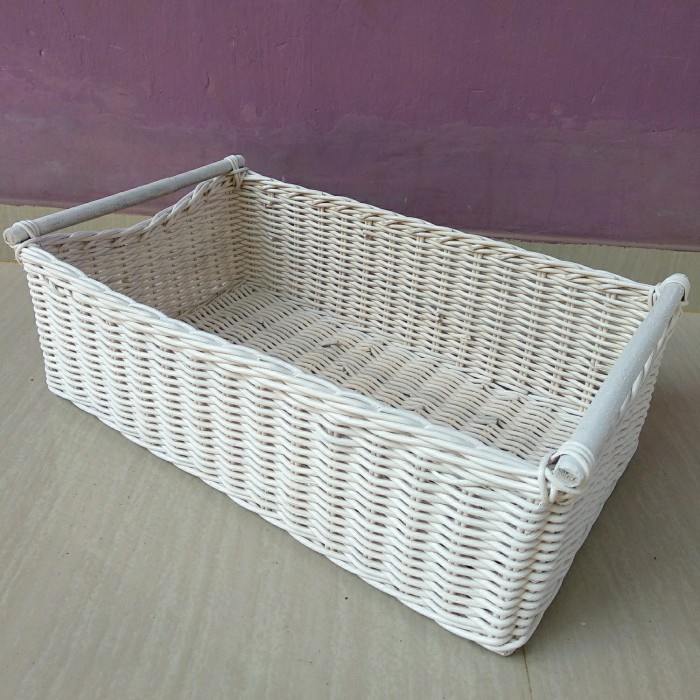 keranjang rotan persegi kotak panjang handle laci parcel seserahan 50x30x16 cm