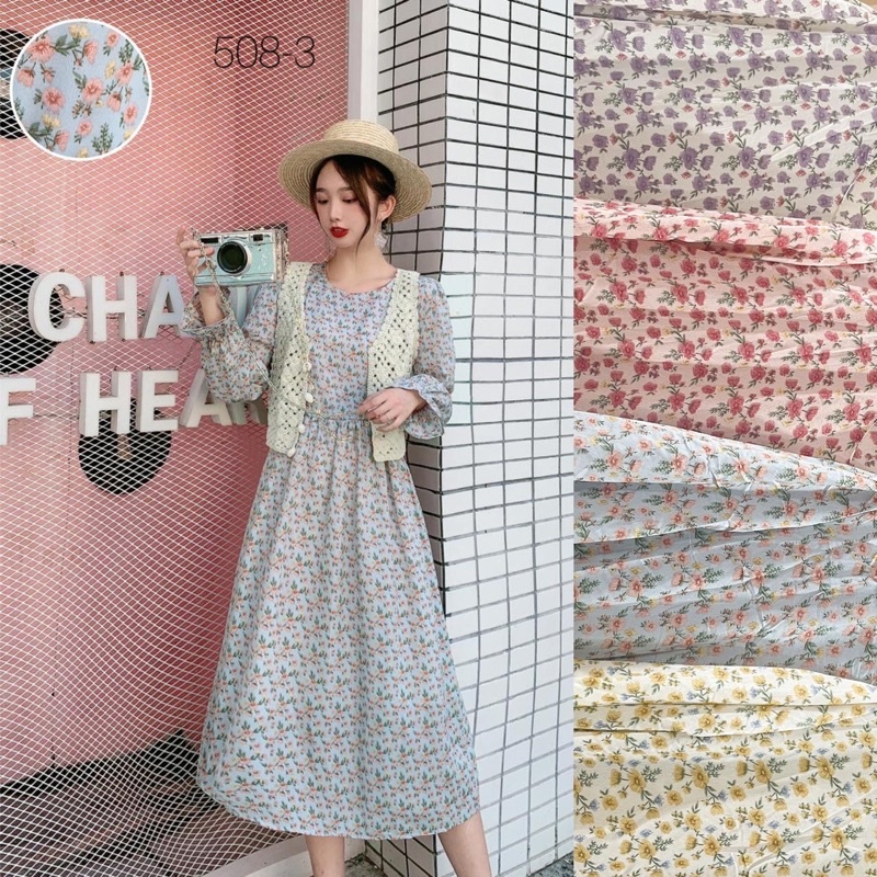 Long Tunic Vintage Korean Dress + Crochet Vest  508-3 ( Long Tunik + Rompi Rajut )