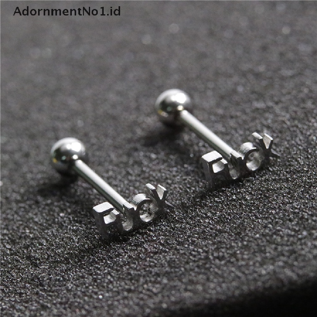 (AdornmentNo1) Cincin Tindik Lidah / Tubuh Bahan Stainless Steel Desain Barbell Gaya Punk Untuk Pria / Wanita