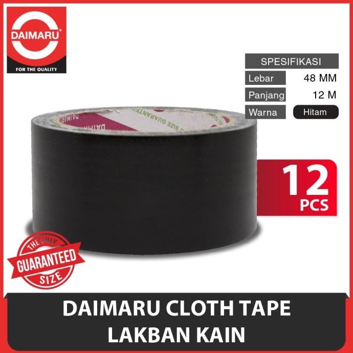 

(BISA COD) [Paket 12pcs] Daimaru Cloth Tape Lakban Kain Hitam 48 mm x 12 meter SPECIAL Kode 966