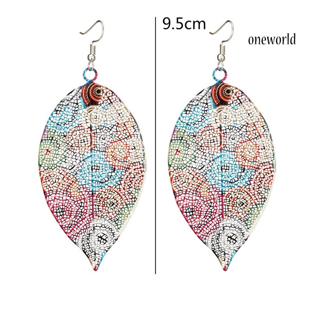 OW@ Vintage Colorful Hollowed Leaf Ear Hook Women Earrings Charm Jewelry Ornament