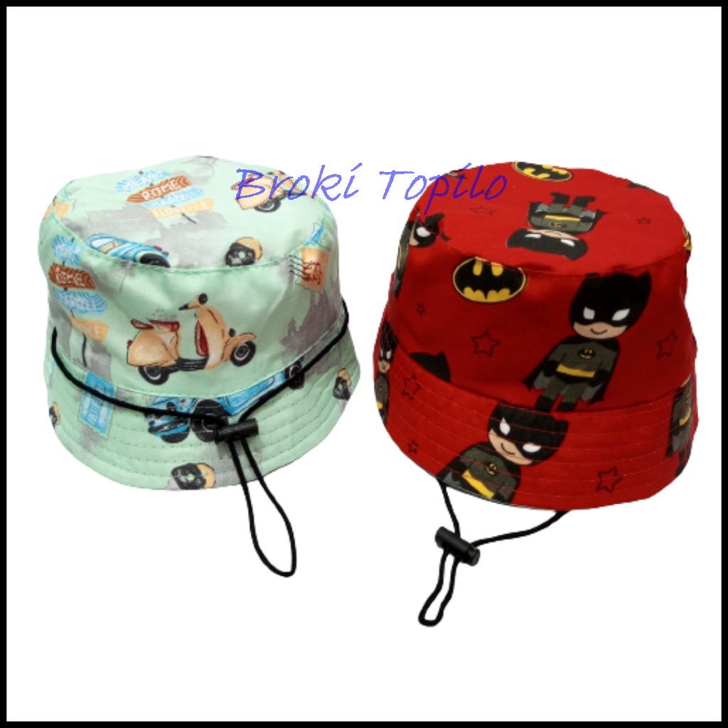 TOPI BUCKET ANAK ADA TALI BOLAK BALIK BAHAN KATUN 2 KARAKTER 2 - 5 TAHUN LAKI LAKI PEREMPUAN | FADHILAH SHOP BJB